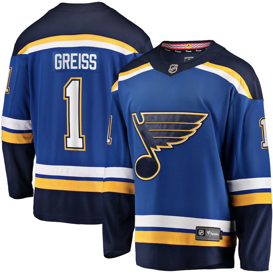 Men St. Louis Blues 1 Thomas Greiss Fanatics Branded Blue Home Breakaway Player NHL Jersey